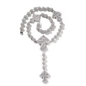 Beaded 3 cross  Silver Necklace 16 inch